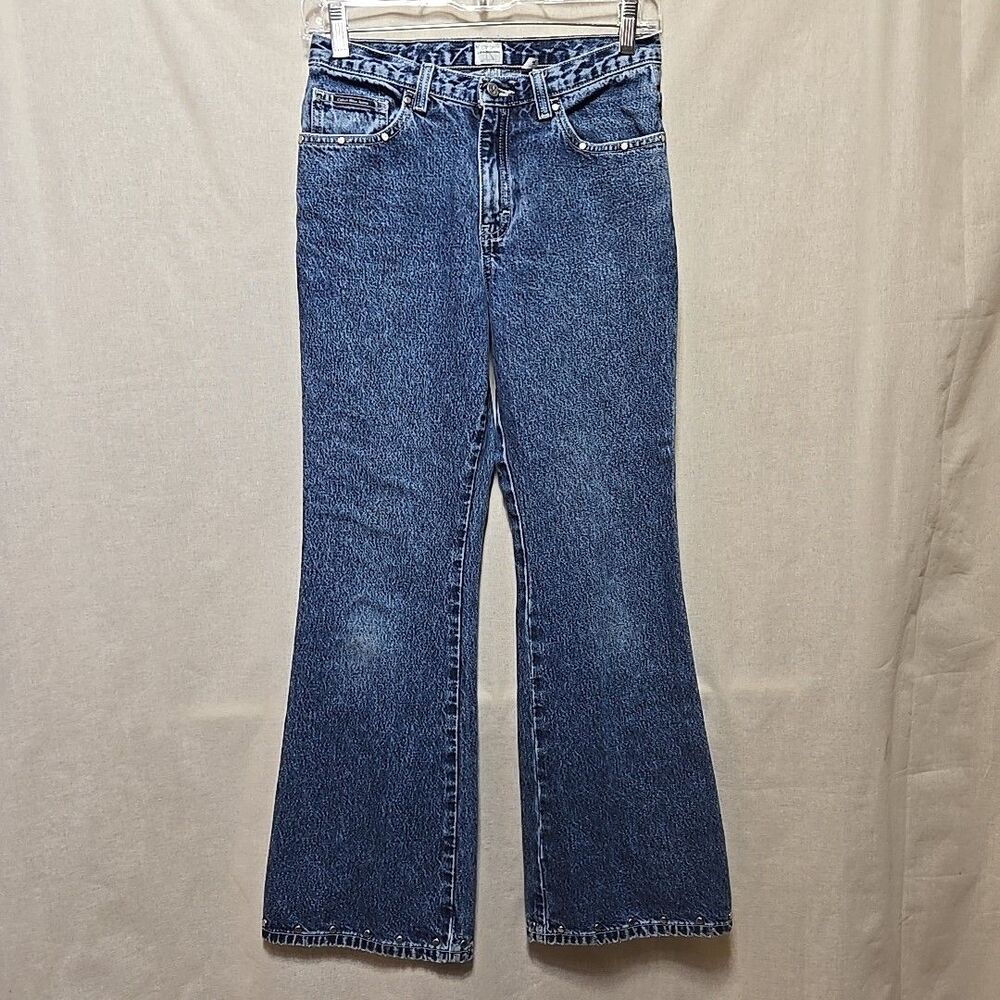 Vintage Calvin Klein Flared Jeans Size 14 Studed Embroidered See Measure.